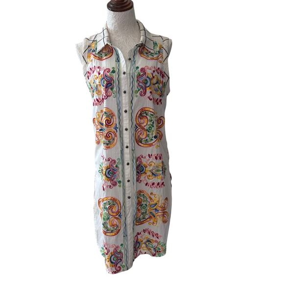 Cyrena embroidered patchwork tunic dress M boho western Coastal Cowgirl - Picture 2 of 11